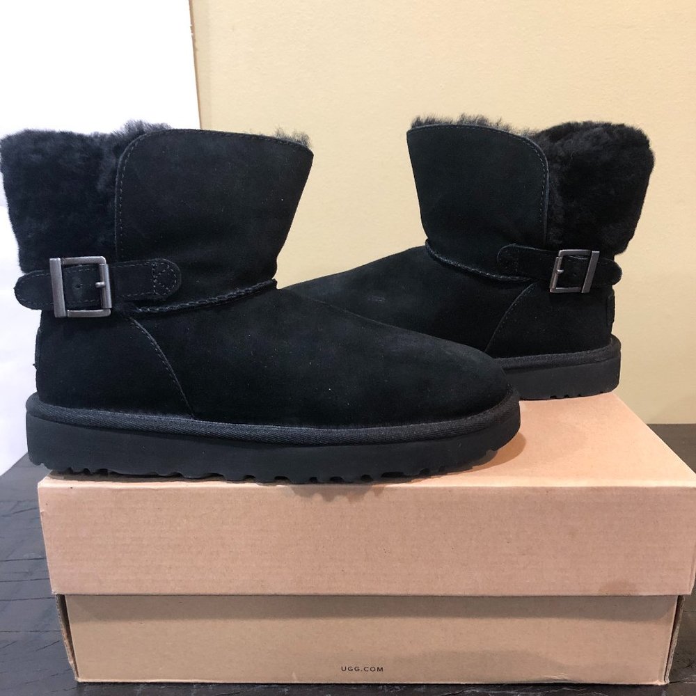 Women's UGG Size 6 Karel Mini Buckle Boots Shoes 1019639 Black